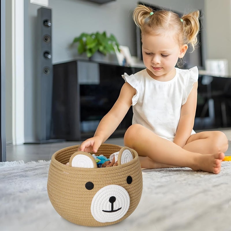 PandaEar Cotton Rope Baby Basket, Baby Gift Basket Nursery Laundry Organizer with Cute Bear Design for Storage Infant Newborn Essentials, Diaper Caddy with Handle (Brown) - Image 5